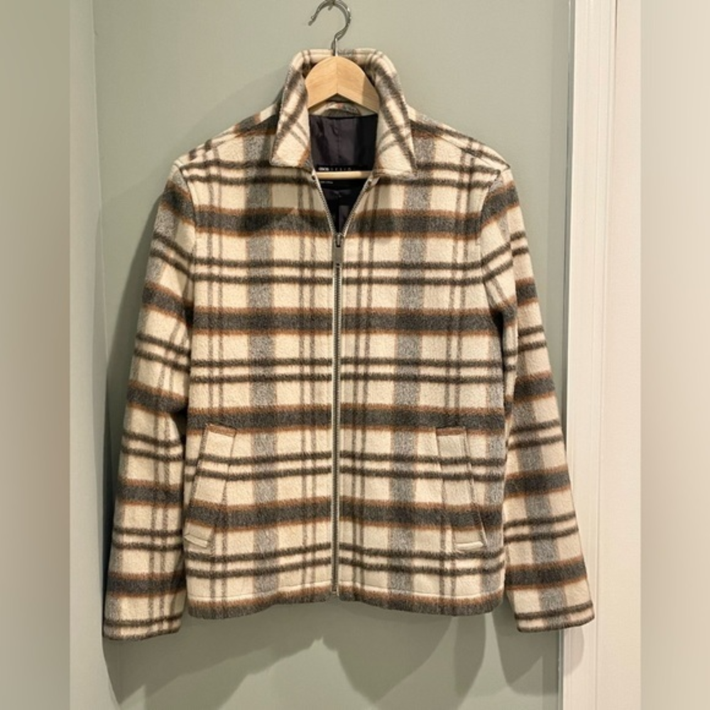 Asos Design Men’s‎ Wool Mix Full Zip Ecru Harrington Jacket
